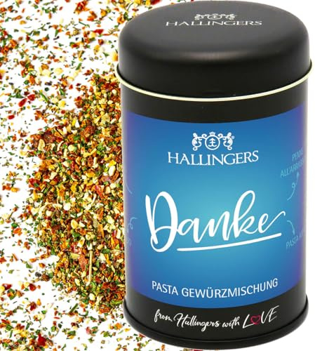 Hallingers Genuss Manufaktur Gewürzmischung Dankeschön-Geschenk - Koch-Gewürze in edler Geschenk-Dose Danke für Pasta, Brotaufstrich & Saucen, Geschenkidee für Frauen Männer