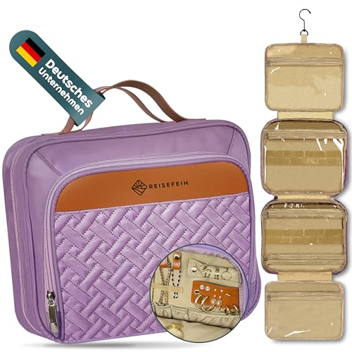 Kulturtasche Damen Groß – 3-in-1 Kulturbeutel zum Aufhängen mit 4 Fächern, Schmuckfach & Schminktasche – Praktische Kosmetiktasche für Reise & Ordnung