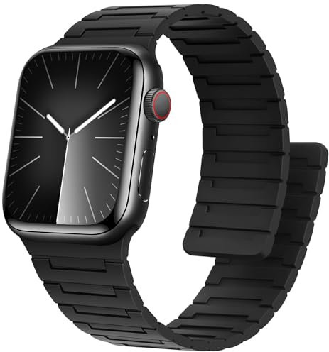 Bisikor Magnetic Straps Compatible with Apple Watch Band 49mm 46mm 45mm 44mm 42mm 41mm 40mm 38mm Silicone Sport Strap for iWatch Ultra2 SE Series 10 9 8 7 6 5 4 3 (38/40/41/42, Black)