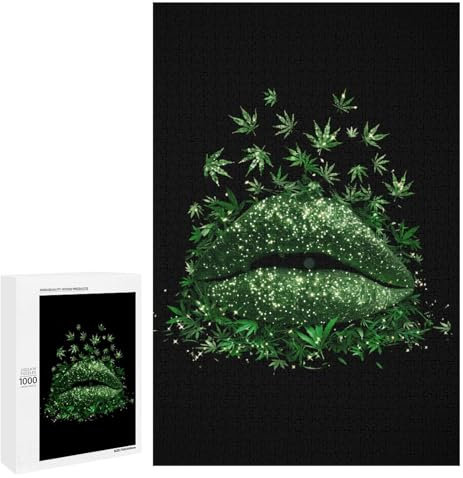 Lips Weed Leaf Jigsaw Puzzles for Adults 1000 PCS Wooden Puzzles Unique Puzzle Gifts 1000 PCS