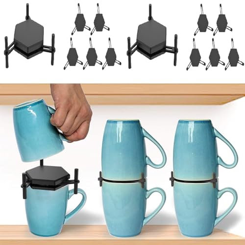 12Pcs Coffee Mug Holder,Stackable Coffee Cup Organizer,3.97inch Adjustable Drinkware Stacker Organizer,Reusable Kitchen Cup Storage Organizer for Kitchen Cupboard Cabinet Shelf,Save Space (12PCS)