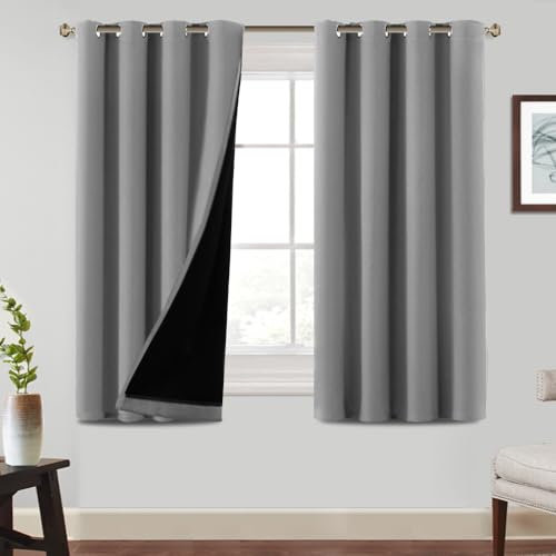 BellaHills 100% Blickdichte Vorhänge mit Ösen Gardinen 2 Stück H 145x B 140cm Verdunkelungsvorhang Taubengrau Thermovorhang Hitzeschutz, Ösenvorhang für Schlafzimmer Wohnzimmer