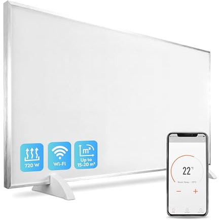 Silvergear® Panel Calefactor Infrarrojo Slim 720W con Cristales de Carbono | Eficiente y Ecológico | Montaje en Pared o Autónomo | Control por WiFi a través de la App Smart Life | Temperatura 16-37°C