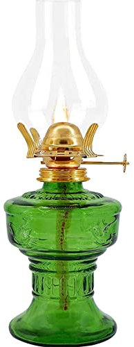 33cm Glass Kerosene Lamp Oil Lamp Glass Classic Retro Home Decoration Lamp Wedding Festival Decoration Oil Lamp Large Capacity (Green, One Size)