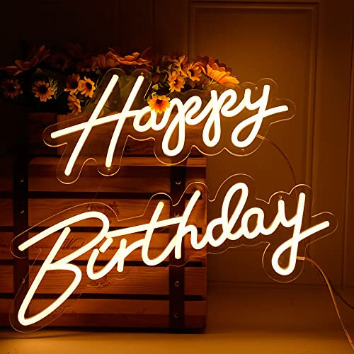Cartello al neon con scritta Happy Birthday, da appendere, per 2 feste, dimmerabile, per feste di compleanno, decorazione di sfondo (guerra, 50,8 cm, buon compleanno)