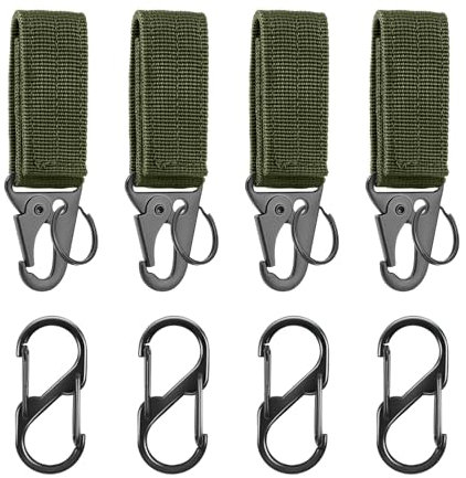 4 PCS Tactical Belt Clip, Carabiner Clip Molle Accessories, Keychain Hook Belt Key Holder Strap Nylon Webbing, BeltHook Buckle Keyring Buckle for Climbing Hiking Outdoor