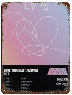 MOHTOY BTS Poster Love Yourself Answer, Albumcover, Poster, 2 Blechschilder, Vintage, Metall, Pub, Club, Café, Bar, Zuhause, Wandkunst, Dekoration, Poster, Retro, 30 x 40 cm