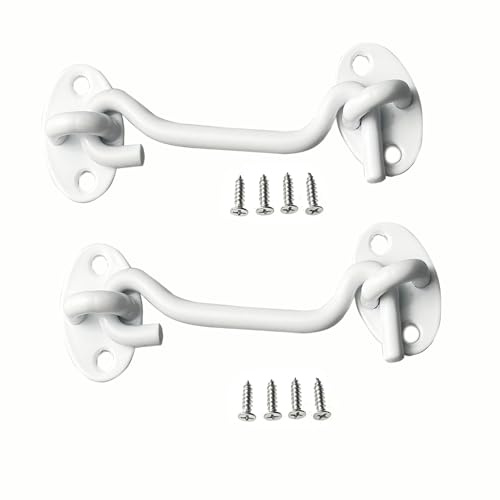 Mimhooy 2 Pack 75mm White Hook and Eye Latch for Gate, Shed, Garage
