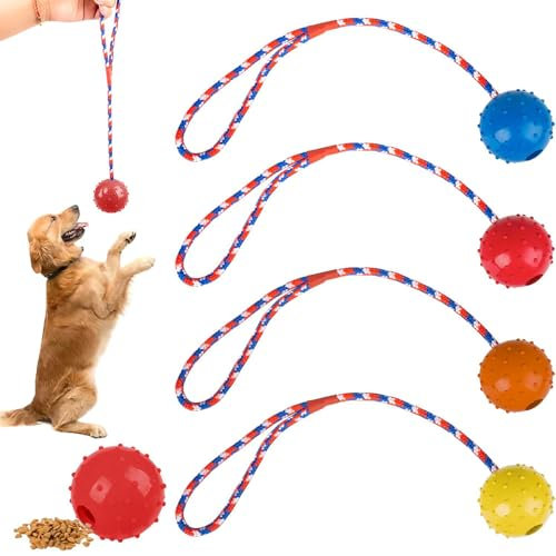 katmerio 3 Stück Wurfball Hund, Ball mit Seil Naturkautschuk Balls für Hunde Hundespielzeug Ball, Interaktiver Hundespielzeugball mit Seil, Weich und Elastisch Vollgummiball für Große & Kleine Hunde