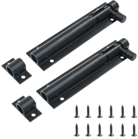 Cjueiom 2 Pack Door Lock Bolts, 4 Inch / 100mm Black Barrel Bolt Latch Heavy Duty, Slide Latch Lock with Screws for Bedroom Bathroom Toilet Shed Garden Gate