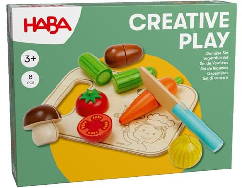 HABA Creative Play Gemüse-Spielset – Holz-Gemüse für Kinder – Ideal für Spielküche und Kaufladen – Kreatives Rollenspiel-Zubehör und Montessori Lernspielzeug – Ab 3 Jahren – 2012076001