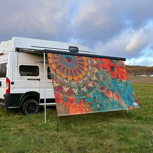 CAMPIDOO Textil Sonnensegel Mandala Bunt | Höhe 200cm | hochwertiger Fotodruck inkl. Keder-Befestigung | Markisen-Vorderwand - Länge/Keder: 280cm / 5 mm Keder