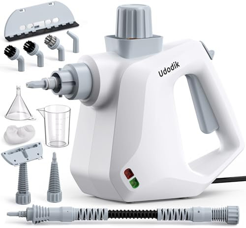 Udodik Limpiador a vapor portátil para el hogar, limpiador a vapor multiusos con 10 accesorios para alfombras, cortinas, sofás, cocina, chinches, baño y más
