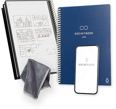 Rocketbook Core Carnet de Notes à Spirales Réutilisable, Taille Executive 15 cm x 22,4 cm, Bleu Marine - Pointillé, Connecté à l’Application, Effaçable, Durable, École, Travail et Projets Créatifs