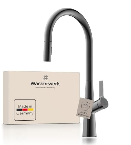 Wasserwerk WK9 Sphere Küchenarmatur - Design-Wasserhahn Küche - Graphit matt - Herausziehbare Brause - Armatur mit Energiesparfunktion & Verbrühschutz - Premiumqualität Made in Germany