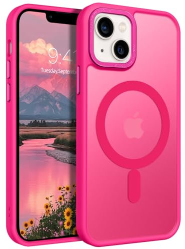 Telaso Cover per iPhone 13 Mini, Compatibile con MagSafe, Custodia Traslucida Opaca Posteriore, Protettiva Sottile Antiurto Anti-impronta Resistente ai Graffi Cellulare Case, Rosa Caldo