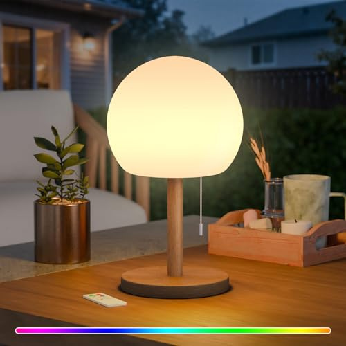 MALUX Led Akku Tischleuchte, Tragbare Kabellose Tischleuchte mit Zugschalter, IP44 Wasserdicht, Dimmbar Tischleuchten, Modern Nachttische Tischlampe für Wohnzimmer Schlafzimmer Tisch