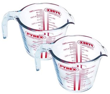 2 x Glass Measuring Jug 0.5L 500ml - Classic Kitchen Prep Measurement Jug - Food Prep Cooking Baking - Heavy Duty Condiment Gravy Jug