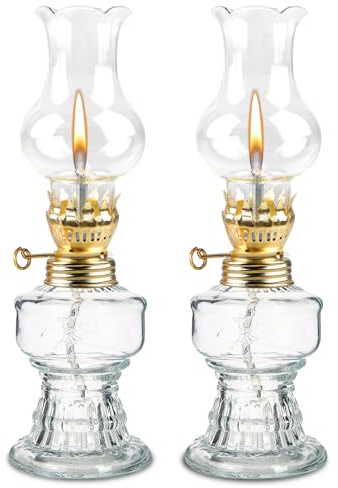 Porfoyo Fotogenlampa, 2 stycken oljelampor av glas, fotogenstormlykta, oljelampa lykta, stormlykta fotogenlampa, vintage fotogen, lyktkammare oljelampor för inomhus, hus, trädgård, camping