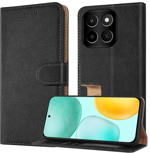 PIXFAB Case for Honor X6C, Leather Wallet Phone Case, Magnetic Book Flip Folio Cover [RFID Protection & Card Slots] and [Kickstand] Case Cover for Honor X6C - Black