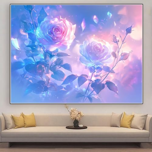 Diamond Painting Blume Diamond Painting Kinder Basteln Mädchen 10 Jahre Rose DIY 5D Eckige Steine Strass Gem Stickerei Kreuzstich Leinwand Basteln für Anfänger, Home Dekor Geschenke 120x90cm zhad767