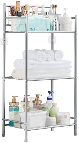KAIMEIYU Badezimmer Regal 3 Böden Organizer küchenregal Stehend Metall Badregal Freistehend Lagerregal Standregale Handtuchhalter Stehend für Bad, Küche, Büro Grau