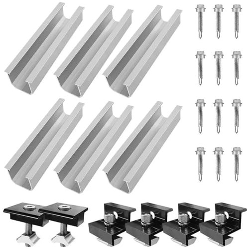 Kit di montaggio for pannelli solari da 12 pezzi, morsetti for binari fotovoltaici in alluminio for set di fissaggio for moduli su tetto trapezoidale