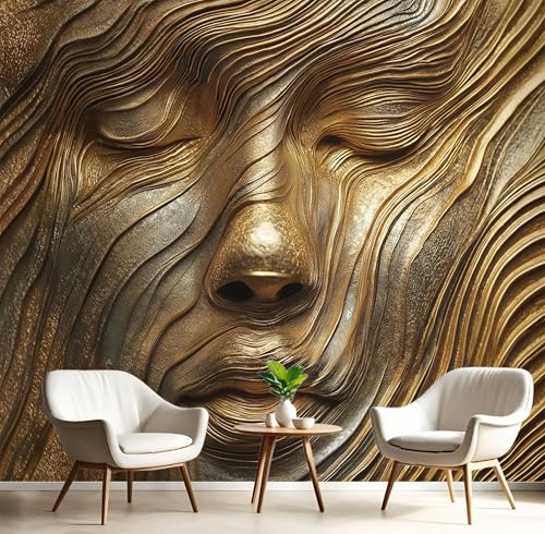 Fototapete 3D Relief Abstraktes Relief Motiv 350×256cm(B×H) Tapete Wandbild Charmante Frau Bild Fototapeten XXL Tapeten Wandtapete Dunkelgold Seidenstoff Wand Schlafzimmer Wohnzimmer
