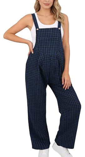 SEAUR Salopette Femme Enceinte Grossesse à Carreaux Sans Manches Combinaison Large avec Poches Pantalon Ample Jumpsuit Décontractée