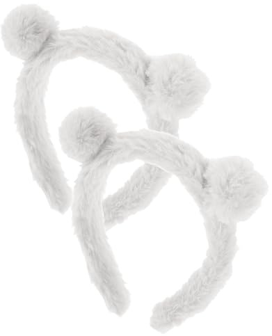 AKOOSY Lot de 2 Serrage-têtes Peluche à Oreilles D'ours Blancs, Bandeaux Doux et Flexibles pour Femme, Accessoires Cosplay et Maquillage, pour Lavage du Visage et Soins Spa