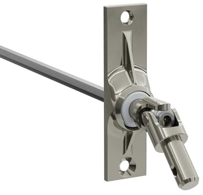 DIWARO.® | Rolladen Gelenklager G004, 45 Grad Umlenkung, Grundplatte 22 x 85 mm mit 2 Befestigungslöcher, Kurbelzapfen Anschluss 9,9 mm, Antrieb zum Rolladengetriebe 6 mm Sechskant.