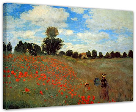 Bilderdepot24 Bild auf Leinwand | Claude Monet - Mohnfeld bei Argenteuil in 80x60 cm als Wandbild | Wand-deko Dekoration Wohnung alte Meister | NEU-180214-80x60-mba