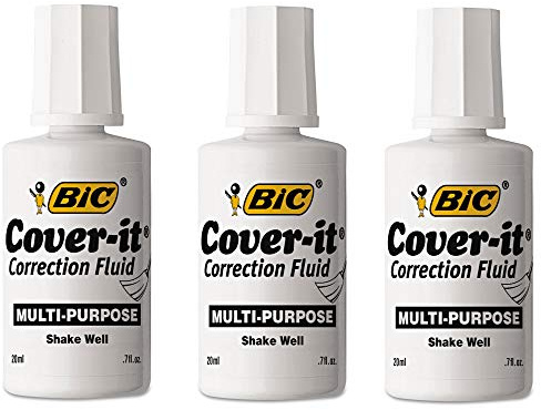 BIC Cover-It Correction Fluid, 20 Milliliter Bottle, White, 1/Each (WOC12-WE), 3 PACK