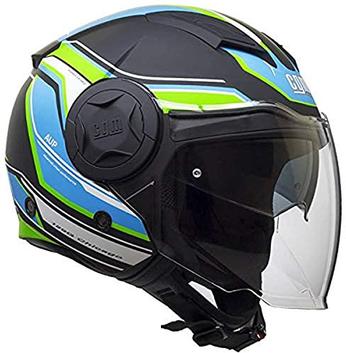 CGM 129G Casco Demi-Jet Moto Scooter, Multicolore (Nero/Blu) Opaco, XL (60cm), 1 Pezzo