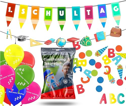 XXL Set Einschulung Schulanfang Deko Dekoration über 100 Teile - 1.Schultag, ABC Erster Schultag, Schuleinführunget