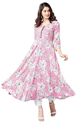 Tissu imprimé A-Line Kurta pour femme - Rose - X-Small