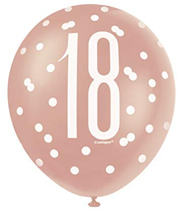 Unique- Palloncini in Lattice per Il 18° Compleanno-30 cm-Compleanno Glitz Oro Rosa-Confezione da 8, Rose Gold, 84915