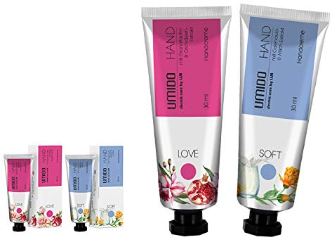 UMIDO 2 Stück Set Handcreme Set 30 ml | 1x Granatapfel-Extrakt & Orchideen-Extrakt | 1x Calendula-Extrakt & Milch-Extrakt | ohne Parabene | Creme | Pflegecreme | Handlotion | Handcreme mini