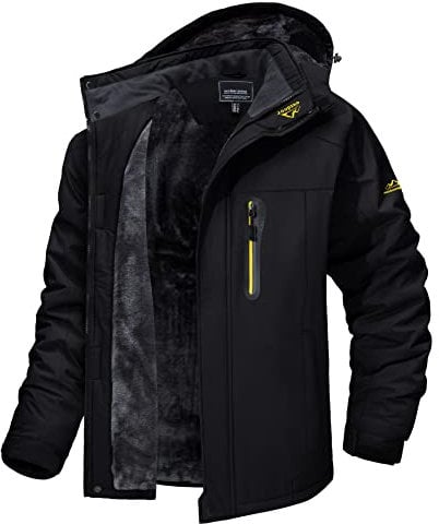 MAGCOMSEN Winterjacken Herren Warm Softshelljacke Outdoor Skijacke Fleece Winterparka Herren Übergangsjacke Wasserdicht Regen Jacke Wanderjacke mit Kapuze Schwarz 3XL