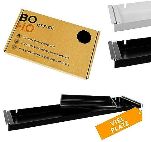 boho office® Schublade „Ultra Pen“, Organizer, Unterbauschublade, Utensilen-Auszug, schwarz, extrabreite 85 x 18,5 cm zur Befestigung unterhalb der Schreibtischplatte mit praktischem Einsatz fürs Büro