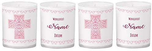 Striefchen® Tischdekoration zur Kommunion/Taufe/Konfirmation - Teelichter mit Personalisierung - Namen und Datum der Feier Rosa
