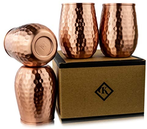 Kosdeg Copper Cups 16 Oz Set of 4 - The Perfect Pure Copper Tumbler for Water - A New Way to Enjoy Wine - Better Than Glasses Plastic