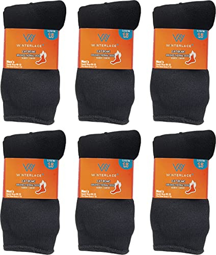 Winterlace Men's Thermal Brushed Thick Cushioned Socks - 6 Pairs (Black, Sock Size 10-13 (Men Shoe Sizes 7-12))