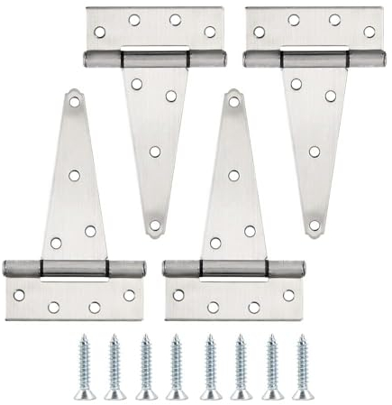 HOME MASTER HARDWARE Lot de 4 charnières de portail en acier inoxydable de 15,2 cm pour clôtures en bois, charnières en T très résistantes, charnière de porte d'abri de jardin, charnière à sangle en T
