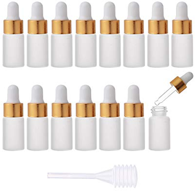 Enslz 15pcs 3ml Mini Empty Frosted Essential Oil Glass Dropper bottle Reusable Bottles Vial Nasal Oil dropper refillable bottle with Metal Screw Mouth lid&rubber Bulb (3ml, Gold)