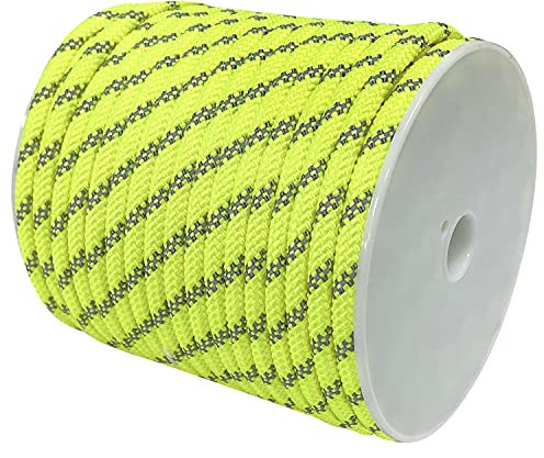 Sutekus 5/16 Accessory Cord Rope High Strength Utility Paracord 8mm Reflective Paracord Hiking Fishing Packaging 130FT (Neon Yellow)