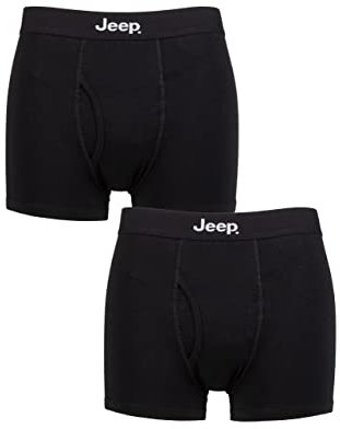Jeep Men's Cotton Plain Fitted Key Hole Trunk Boxer Shorts - Black/Black L
