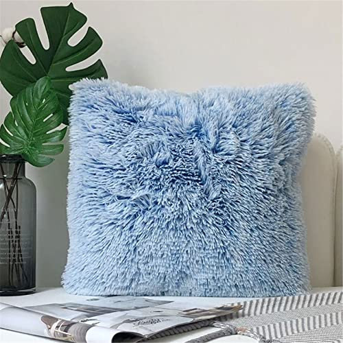 RAILONCH Zierkissenbezüge 45 x 45 cm Weicher Schaffell Deko Kissen Kunstfell Langhaar Plüschkissen Zierkissen Kissenbezug für Sofa (Hellblau)