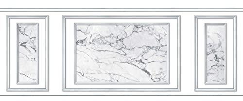 Papier peint intissé marbre blanc, imitation boiseries, 75 cm X 200 cm, décor unique et contemporain, pour une ambiance chaleureuse et élégante.
