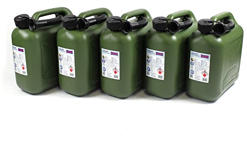 X-Parts 5er Set Benzinkanister 10L Kraftstoff Kanister UN-Zulassung Kinder-Sicherheitsverschluss Inkl. Ausgießer Diesel Benzin E10 + E85 geeignet